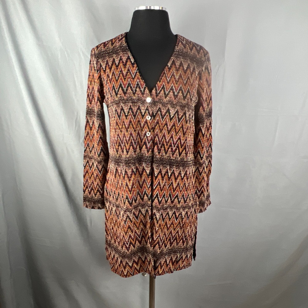 Rabbit Rabbit Rabbit Designs Tunic Dress Womens 10M Zigzag Metallic Button Front